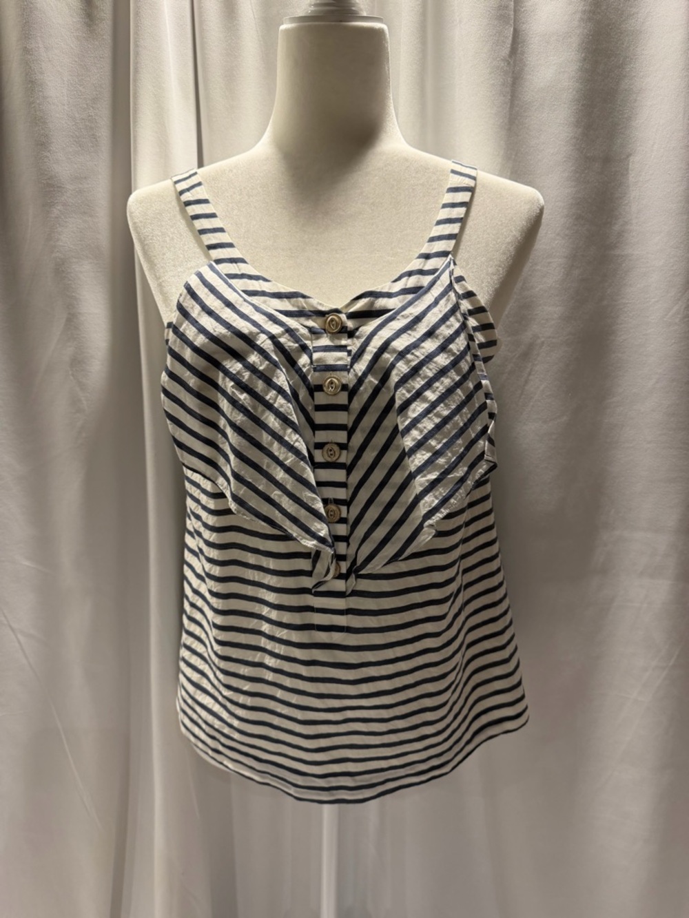Striped Navy and White Button-Front Cami Top